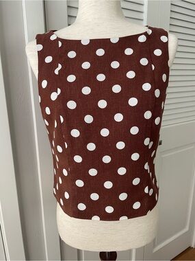 Wayf Linen Blend Brown and Ivory Polka Dot Shell Tank Top Lined Size M
